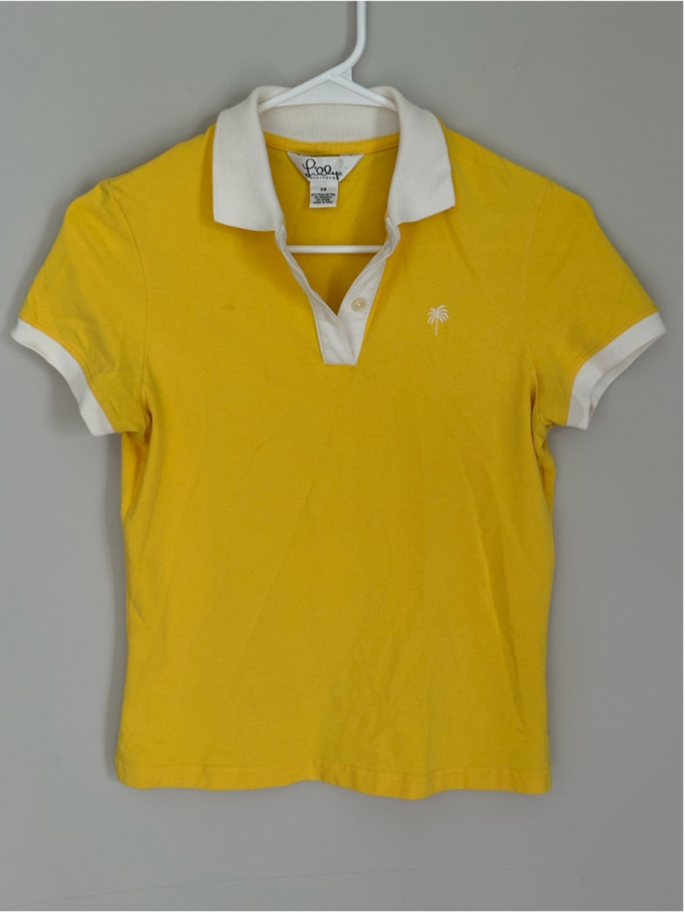 Women's Lilly Pulitzer Polo Shirt XS Yellow White Short Sleeve